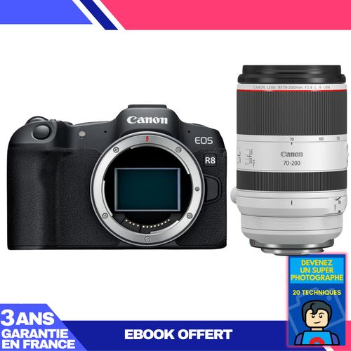 Boitier Canon EOS R8 + RF 70-200mm f/2.8 L IS USM + Ebook 'Devenez Un Super Photographe'