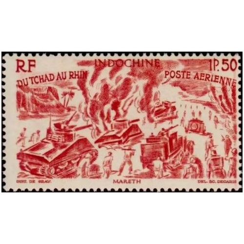 Indochine - Actuel Vietnam, Colonie Française 1946, Très Beau Timbre Neuf** Luxe De Poste Aérienne Yvert 42, Du Tchad Au Rhin, Combats À Mareth, 1.50pi. Rouge.