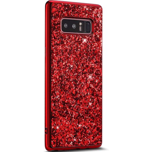 Coque Galaxy Note 8 Paillette Diamant Strass Brillante Bling Glitter Hard Pc Plastique Housse Etui Coque Hybrid Silicone Tpu Souple Bumper Case Cover Pour Samsung Galaxy Note 8, Rouge