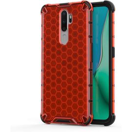Coque Transparente Pour Oppo A9 2020 Résistante Aux Chocs En Polycarbonate+Tpu Coque Transparente En Nid D'abeille Rouge