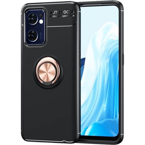 Coque Convient Pour Oppo Find X5 Lite, Fashion Flexible Tpu Étui, Anti Rayure Cover Avec Bague Support, Coque De Protection Antichoc. Or Rose+Noir
