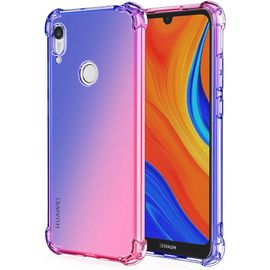 Coque Convient Pour Huawei Y6s, Souple Flexible Silicone Gel Housse Tpu Coins Renforcés Crystal Clear Étui En Gradient Color Tpu Case Cover. Bleu/Rose