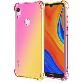 Coque Convient Pour Huawei Y6s, Souple Flexible Silicone Gel Housse Tpu Coins Renforcés Crystal Clear Étui En Gradient Color Tpu Case Cover. Rose/Or
