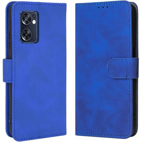 Coque Pour Oppo Find X5 Lite Étui En Cuir Pu Housse De Protection Antichoc 2 Portes Carte Fermeture Magnétique Béquille Support Bleu