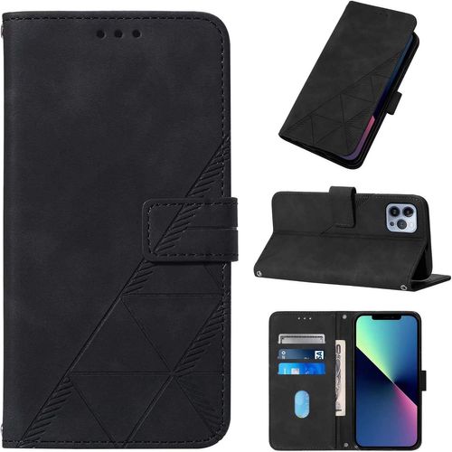 Compatible Avec Coque Iphone 13 Pro Cuir Portefeuille Flip Gaufrage Conception Avec Fermeture Magnétique Fente Pour Carte Fonction Support Couverture Antichoc-Noir