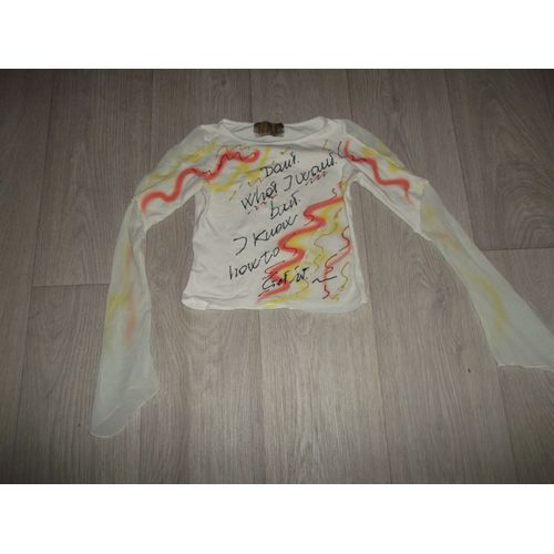 Tee Shirt Mky Blanc Et Graffitis Mi Voile Taille 7/8 Ans Tbe