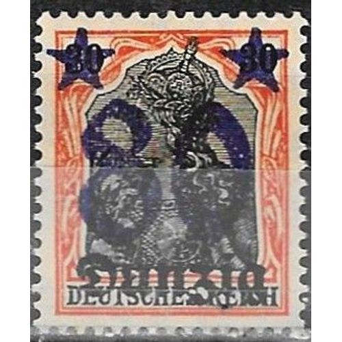 Allemagne, Ville Libre De Danzig 1920, Beau Timbre Neuf* Yvert 20, Type Germania 30pf. Orange Et Noir Avec Double Surcharge, "Danzig" Et "80".