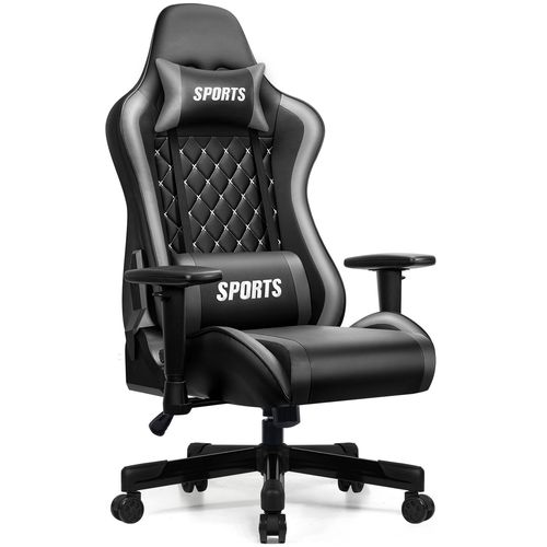 Fauteuil Gaming Ergonomique, Fauteuil Gamer, Chaise De Bureau, Chaise De Gaming, Gaming Chair Avec Dossier Réglable À 170°, Siege Gaming, Cuir Gris