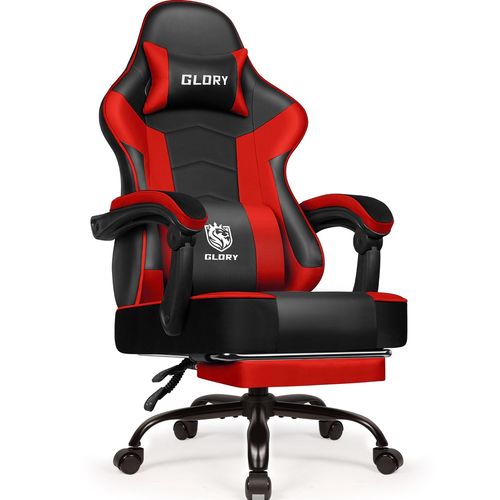 Fauteuil Gaming Ergonomique, Fauteuil Gamer, Chaise De Bureau, Chaise De Gaming, Gaming Chair Avec Dossier Réglable À 170°, Siege Gaming, Cuir Rouge