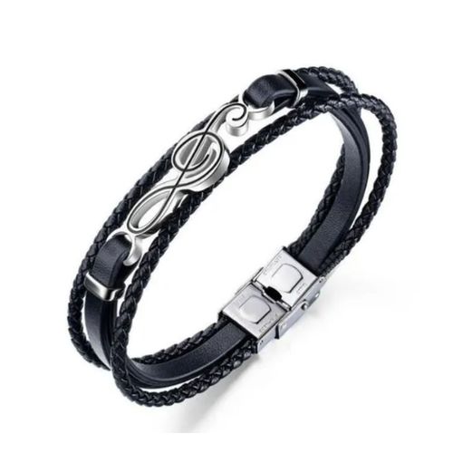 Bracelet Homme - Acier Au Titane - Note De Musique -Compilation Corde En Cuir - Mode Personnalité Noir - Design - Tendance