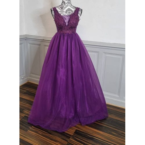 Robe Cérémonie Longue Buste Dentelle Et Bas En Tulle Violet Taille 42