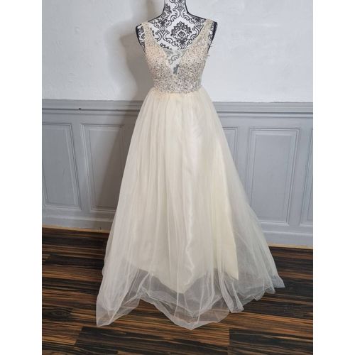 Robe Cérémonie Longue Buste Dentelle Et Bas En Tulle Beige Taille 42