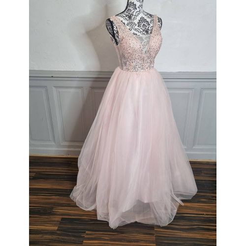 Robe Cérémonie Longue Buste Dentelle Et Bas En Tulle Rose Clair  Taille 42