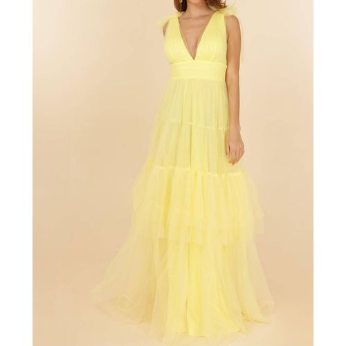 Robe Cérémonie Longue Jaune N?ud Aux Épaules Taille 38