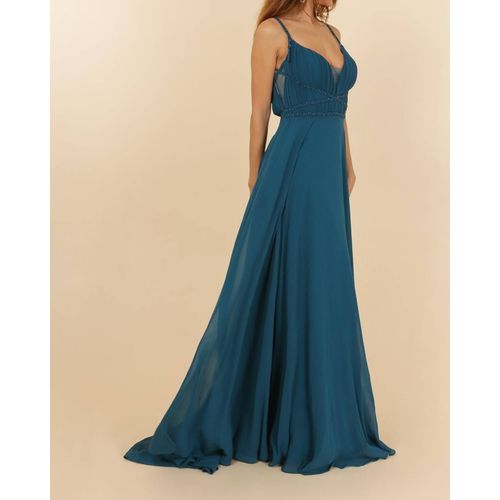 Robe Cérémonie Empire Buste Perlées Bleu Pétrole Taille 38