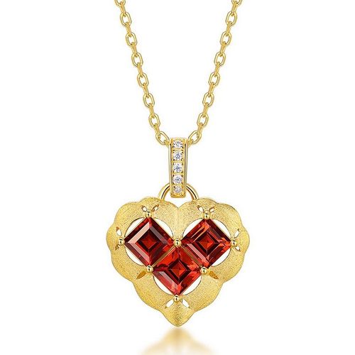 Collier Pendentif CUr En Grenat Vintage En Argent Sterling 925 Plaqué Or 10 Carats