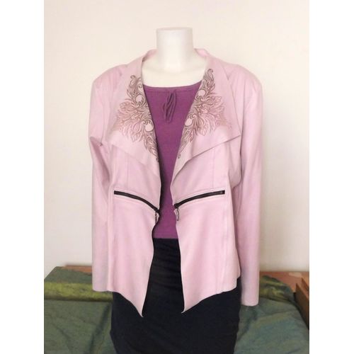 Veste Rose Pastel Imitation Daim À Manches Longues- Taille 0- Neuf- One O One