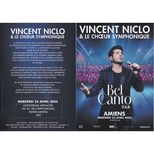 Flyer 10x15cm Imprimé Recto-Verso Vincent Niclo Bel Canto Tour 2025 Amiens