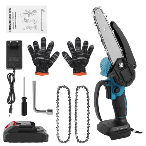 l Mini tronçonneuse de 15,2 cm Scie à Chaîne Électrique Portative 6" – 3000W 21V Compatible avec 2 Batteries Élagage & Coupe de Bois
