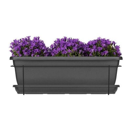 Kit Jardiniere Avec Support En Métal Et Plateau - Garden Id Relax - Anth. 50 Cm - Recyclé Et 100% Recyclable - Volume Pour Plantes