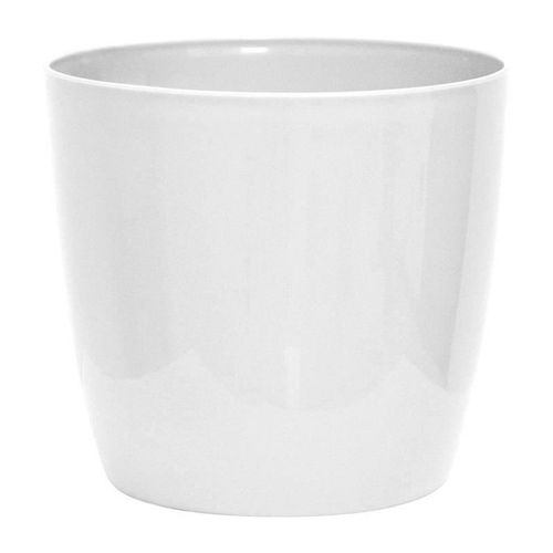 Cache-Pot Brillant - Garden Id - Shiny Blanc Avec Roulettes - 30 X 27 Cm - Aspect Céramique - Étanche - Déplacement Aisé
