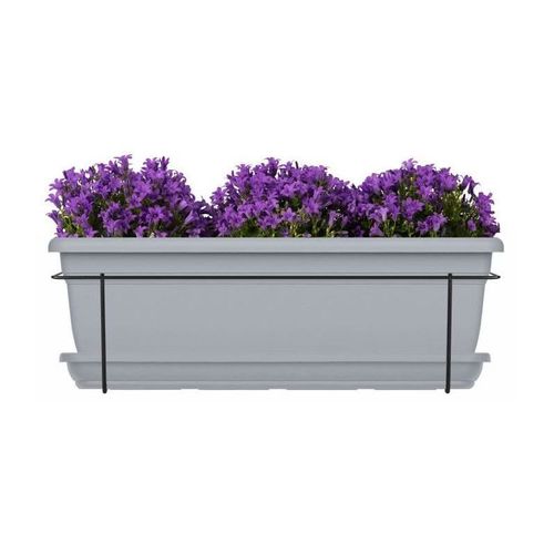 Kit Jardiniere Avec Support En Métal Et Plateau - Garden Id Relax - Gris Pierre 50 Cm - Recyclé Et 100% Recyclable