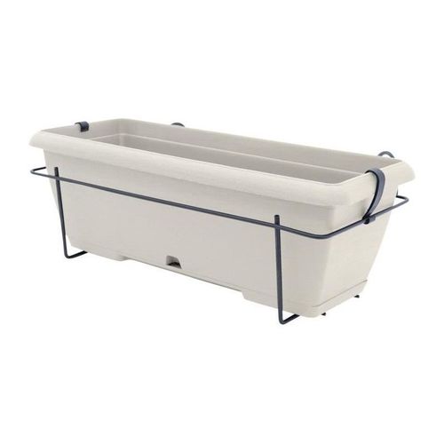 Kit Jardiniere Avec Support En Métal Et Plateau Intégré - Garden Id Teramo - Blanc 50 Cm - Effet De Pierre - Recyclé/Recyclable