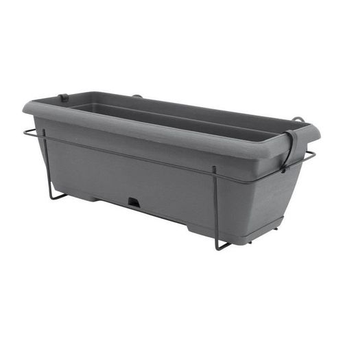 Kit Jardiniere Avec Support En Métal Et Plateau Intégré - Garden Id Teramo - Noir-Anth 50 Cm - Effet De Pierre - Recyclé/Recyclable