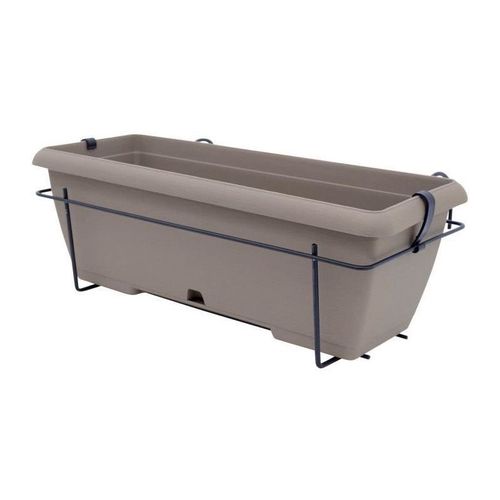 Kit Jardiniere Avec Support En Métal Et Plateau Intégré - Garden Id Teramo - Taupe 50 Cm - Effet De Pierre - Recyclé/Recyclable