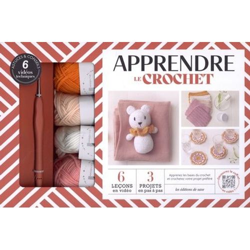 Apprendre Le Crochet - Coffret Avec 1 Livret, 1 Crochet, 4 Pelotes Et 12 Anneaux Marqueurs