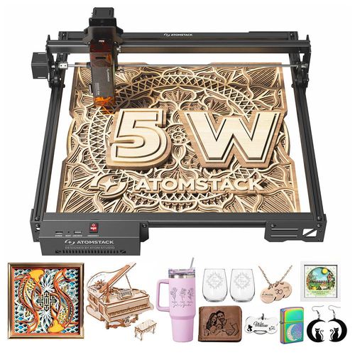 Graveur laser Atomstack A5 Pro V2 5W, vitesse élevée de 400mm/s, précision de 0,01mm, découpe de bois de 5mm et d'acrylique noir de 3mm en un seul passage, 410 x 380mm