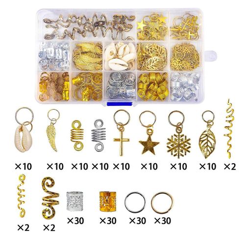 206pcs Dreadlocks Cheveux Bijoux Anneaux Diy Alliage Métal Doré Argent Tresse Cheveux Anneau Accessoires