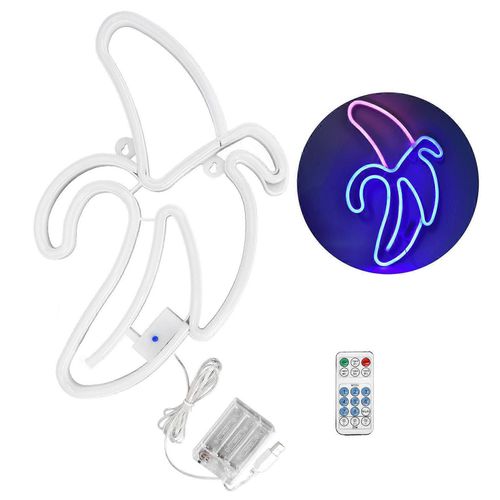 Néon Led Multicolore Banane Néon Lumière Famille Restaurant Vacances Décoration Murale Lightpink Head, Peau Bleue