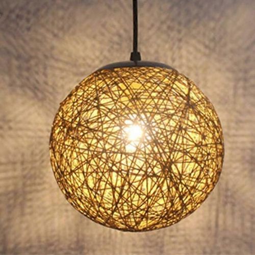 Lumière Marron Rétro Suspension Rotin Globe Rond 15cm, Lustre Abat-jour Plafonnier DIY E27 pour Salon Restaurant Centre Commercial Bar