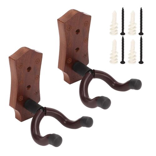 2pcs Guitare Cintre Mural Élégant Noyer Noir Guitare Support Mural Pour Mandoline Guitare Banjo Ukulélé