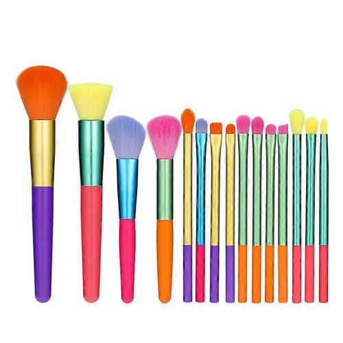 Pinceaux De Maquillage 15 Pcs Ensemble De Pinceaux De Maquillage Colorés, Fond De Teint Synthétique De Qualité Supérieure Correcteurs En Poudre Ombres À Paupières Fard À Joues Pinceaux De Maquillage Pinceaux Cosmétiques 