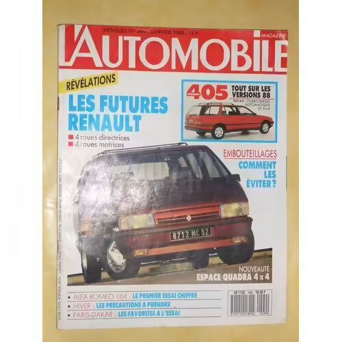 L'automobile Magazine 499 De 1988 Alfa 164 3.0 V6,Espace Quadra 2000i,Honda Civic 1.6i 16 Gt,Alpina B6 3.5s,Volvo 480 Turbo,Peugeot 405 Sri,Fiat Uno Selecta,Ford Fiestamatic,Peugeot 205 Auto,Renault 5