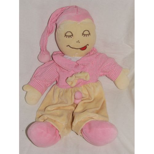 Poupee Lutin Vichy Rose Jaune 45 Cm Et Bonnet 28 Cm