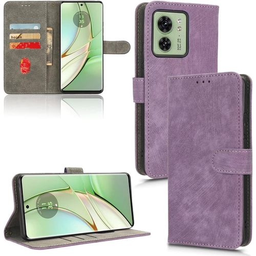 Flip Folio Coque Pour Motorola Edge 40, Rfid Fonction Etui, Premium Pu/Tpu Cuir Portefeuille Magnétique Fermeture Housse - Violet