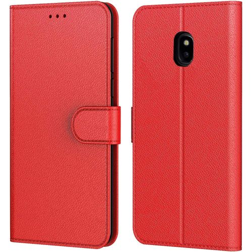 Etui Coque Pour Samsung Galaxy J3 2017 J330 , Protection Etui Housse En Cuir Portefeuille Livre, Emplacements Cartes , Fonction Support ,Pour Samsung J3 2017 5 Pouces , Rouge