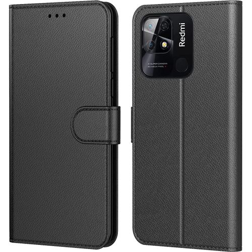 Coque Pour Xiaomi Redmi 10c, Coque Redmi 10c, Etui Protection Housse Premium En Cuir Pu, Pochette Flip Case Pour Xiaomi Redmi 10c, Book Noir