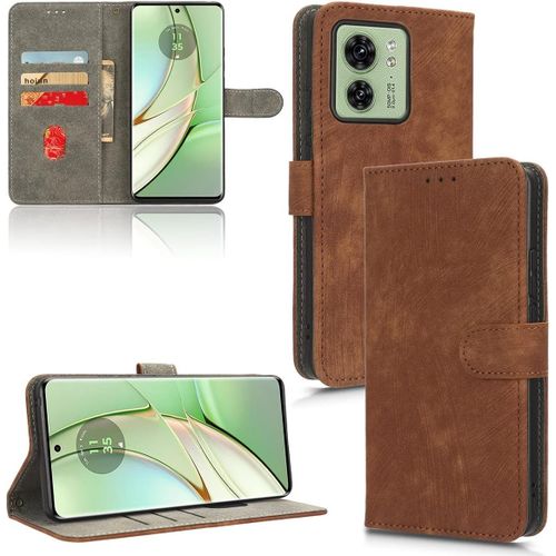 Flip Folio Coque Pour Motorola Edge 40, Rfid Fonction Etui, Premium Pu/Tpu Cuir Portefeuille Magnétique Fermeture Housse - Brun