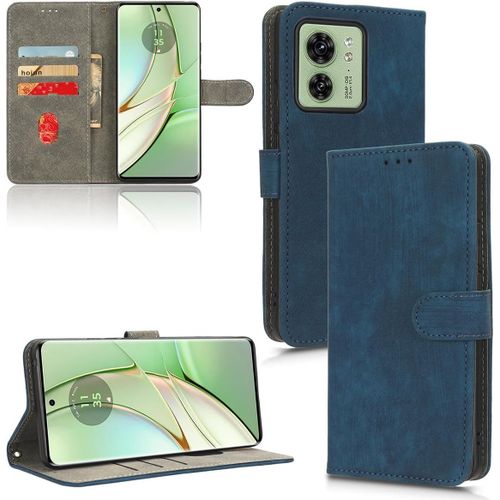 Flip Folio Coque Pour Motorola Edge 40, Rfid Fonction Etui, Premium Pu/Tpu Cuir Portefeuille Magnétique Fermeture Housse - Bleu