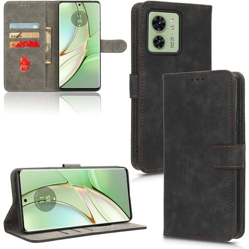 Flip Folio Coque Pour Motorola Edge 40, Rfid Fonction Etui, Premium Pu/Tpu Cuir Portefeuille Magnétique Fermeture Housse - Noir