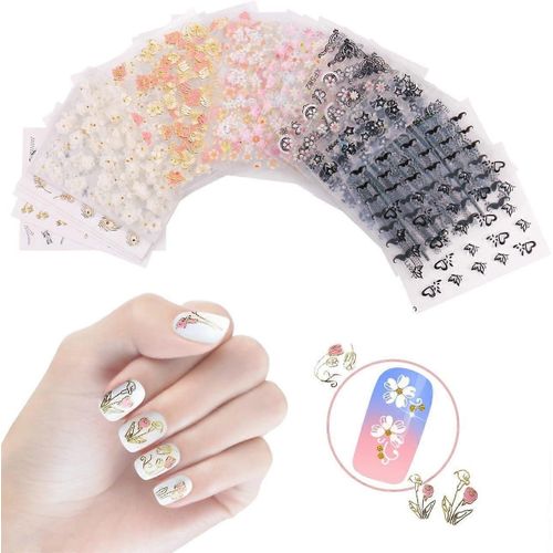 60 Sheets 3d Design Self-Adhesive Tip Nail Stickers Nail Art Tattoo Nail Decals Diy Nail Art Decoration Flower/Butterfly/Fishes/Stars/Cat/Halloween Sk 