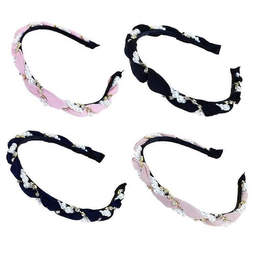 4 Pack Wide Headbands, Knot Headband Vintage Hairband With Faux Pearl Elastic Hair Hoops Fashion Hair Accessories For Women And Girls