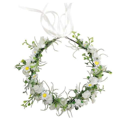 Women Floral Crown Boho Flower Headband Hair Wreath Floral Headpiece Halo With Ribbon Wedding Party Festival Photos
