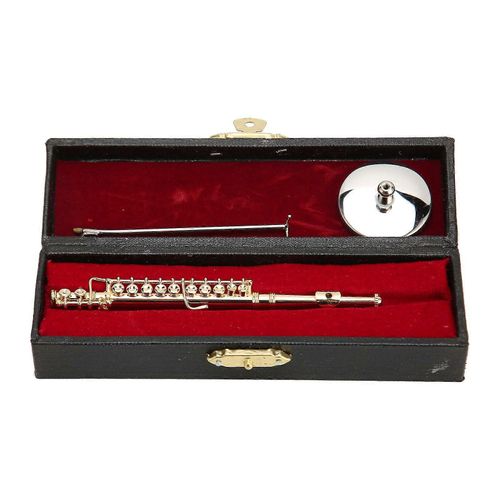 Modèle de flûte miniature en cuivre avec support et étui Mini instrument de musique réplique maison de poupée modèle 4,3 pouces