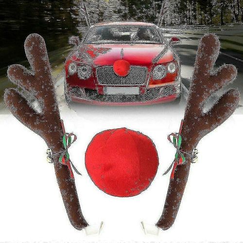 Festival de Noël Décor Bois Nez Set Elk Renne Noël Voiture Ornement-Bon