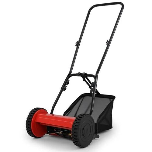 Tondeuse à Gazon Manuelle COSTWAY-Largeur de Coupe 30 cm-Hauteur de Coupe de 15 à 40 MM-Bac 18,5 L-2 Roues Antidérapantes-Rouge